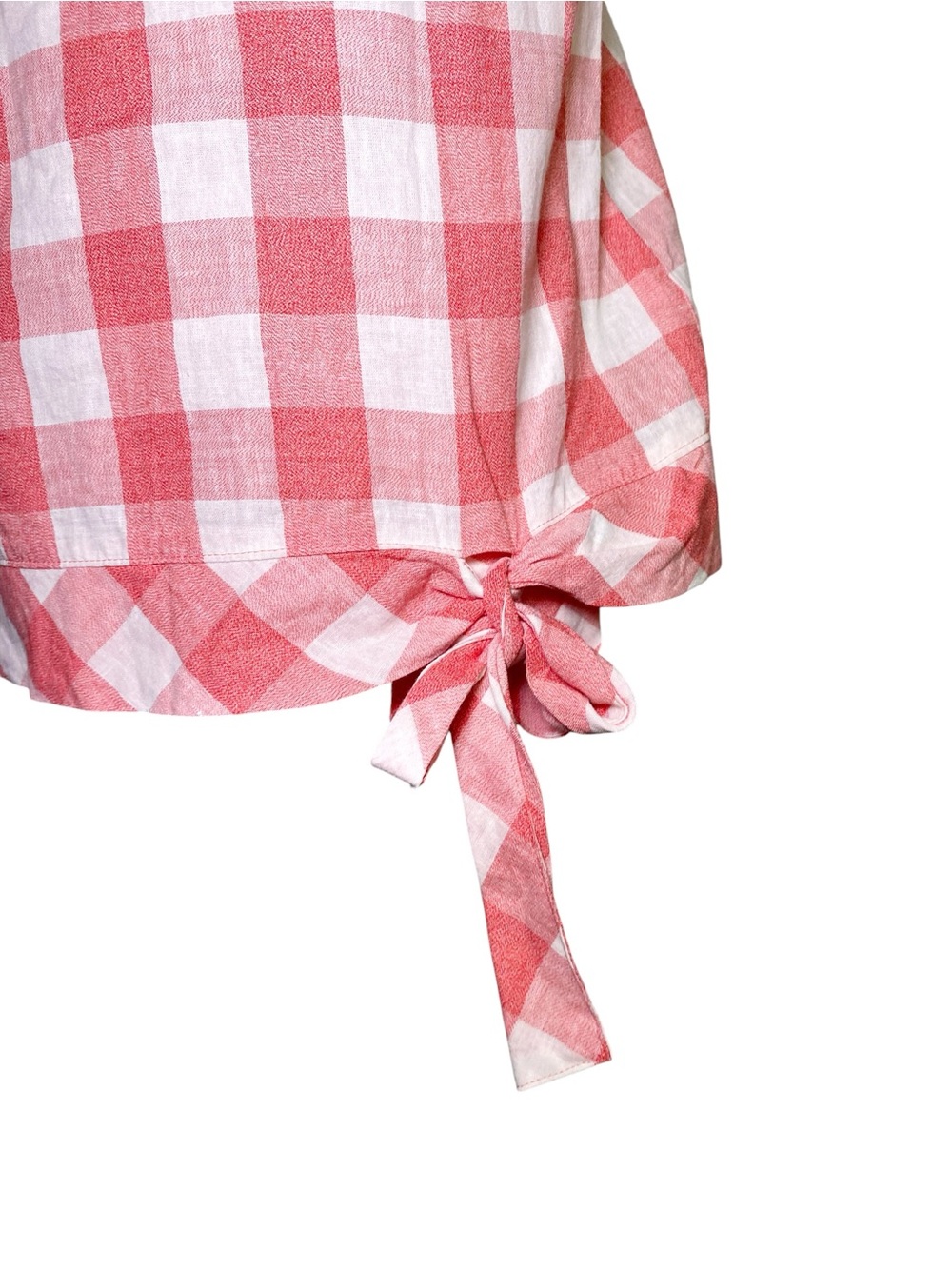 J.Crew Red Gingham Sleeveless Shell Top Side Tie Linen Blend Size 2 - Picture 5 of 14